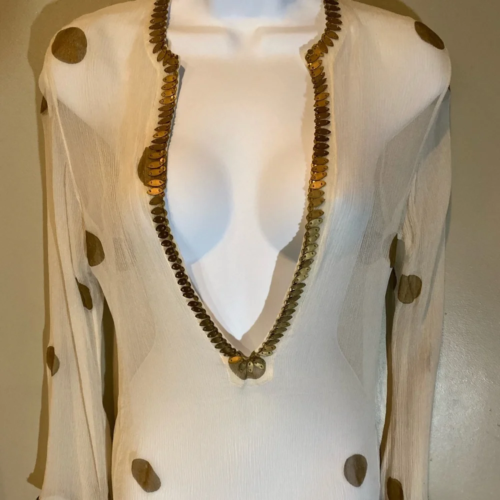 Lotus white and gold swim cover up S - Picture 2 of 4